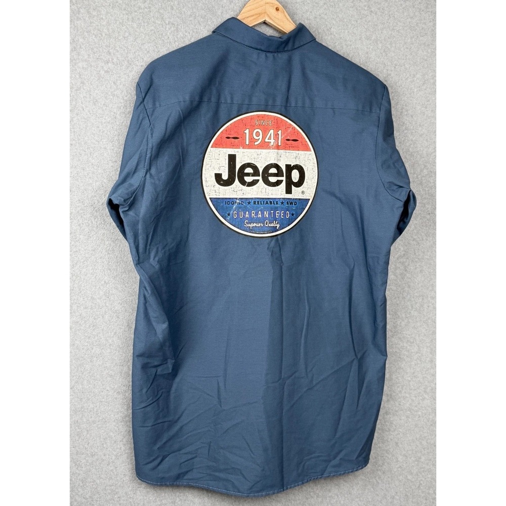 Jeep Red Kap Mens L Blue Work Shirt Since 1941 Large Back Graphic - Picture 2 of 10
